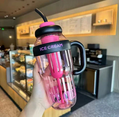 1300ml Large Capacity Tumbler with Straw – Premium Leakproof Ice Cream & Coffee Bottle in Pakistan