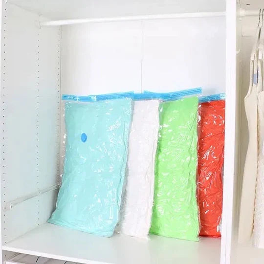Premium Space Saver Vacuum Storage Bags (Set of 5) with Hand Pump, Double Zip Seal for Clothes, Bedding and Comforters