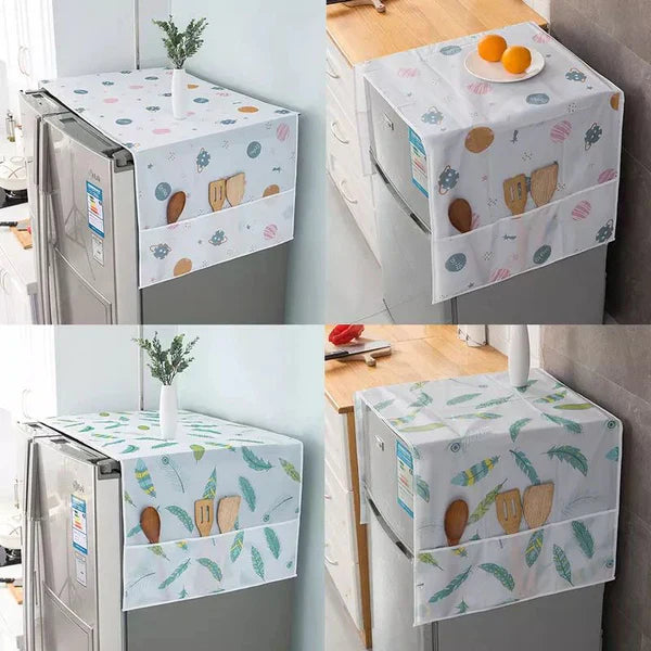 Imported - Premium Printed Dust Proof Fridge Cover with 6 Pocket Organizer for Kitchen Storage