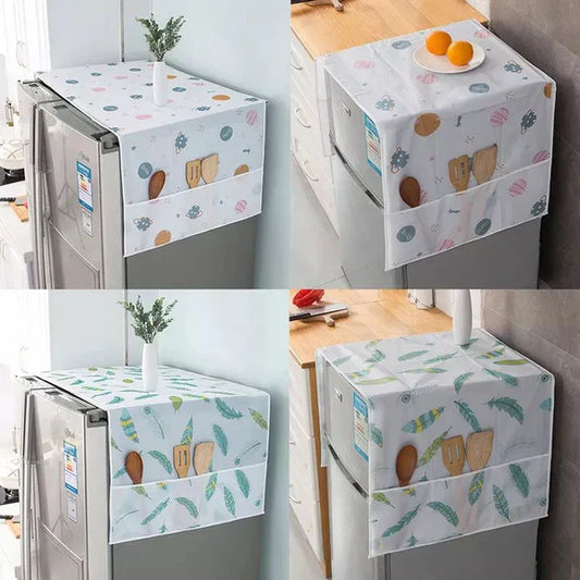 Imported - Premium Printed Dust Proof Fridge Cover with 6 Pocket Organizer for Kitchen Storage