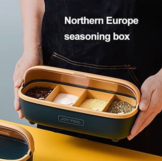 Premium Multi-Compartment Kitchen Masala Box with Serving Spoons – Spice Organizer Container