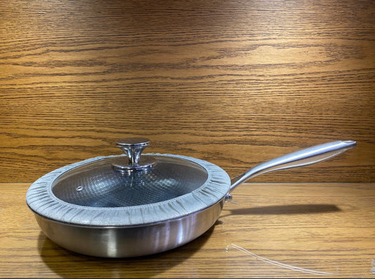 Premium Stainless Steel Deep Frying Pan with Glass Lid – Non-Stick Honeycomb Surface
