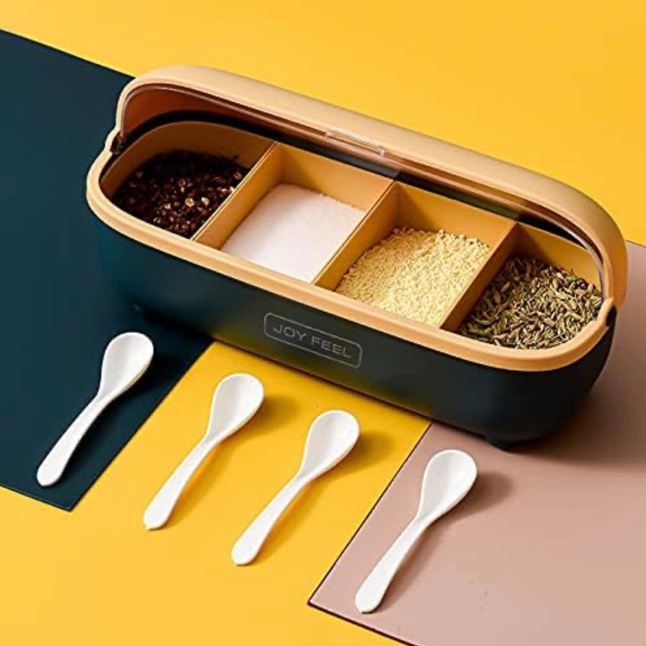Premium Multi-Compartment Kitchen Masala Box with Serving Spoons – Spice Organizer Container