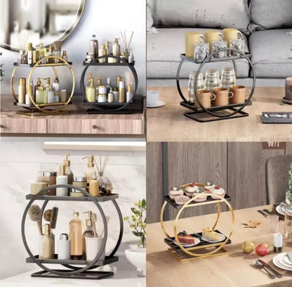 Luxury 2-Tier Round Spice & Condiment Rack – Black Metal Kitchen Organizer Stand