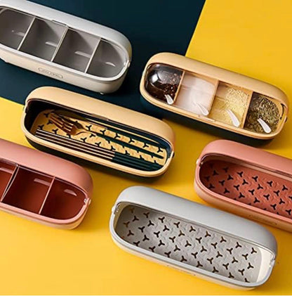 Premium Multi-Compartment Kitchen Masala Box with Serving Spoons – Spice Organizer Container