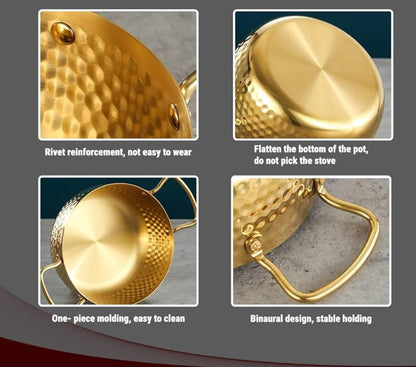 Luxury Golden Hammered Stainless Steel Noodle Pot with Double Handles – 16cm / 18cm