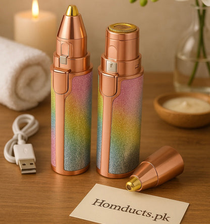 Rechargeable Rainbow Glitter Eyebrow Trimmer – USB Precision Hair Remover for Women