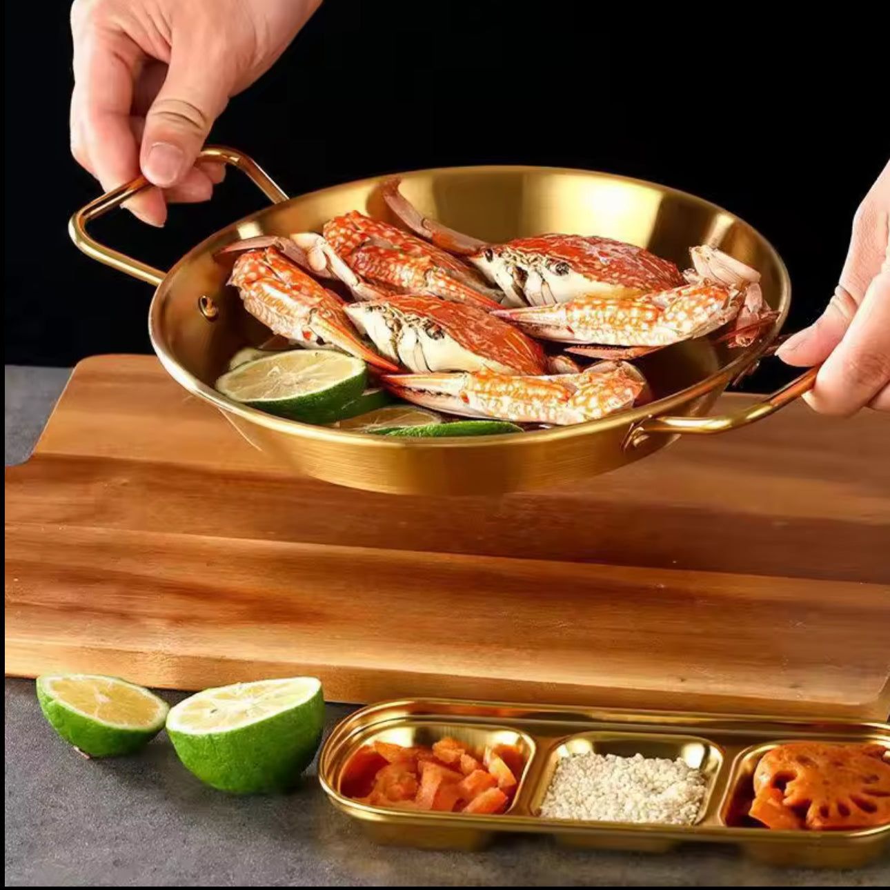 Premium Golden Stainless Steel Pan – 22cm Durable & Elegant Cookware with Dual Handles