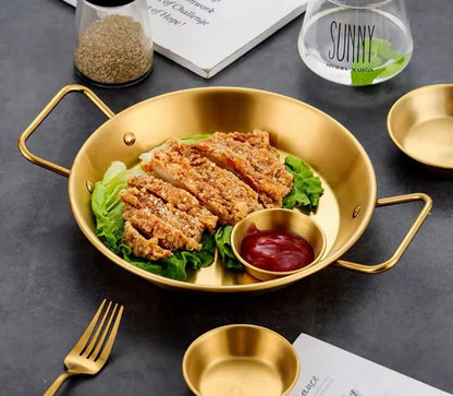 Premium Golden Stainless Steel Pan – 22cm Durable & Elegant Cookware with Dual Handles
