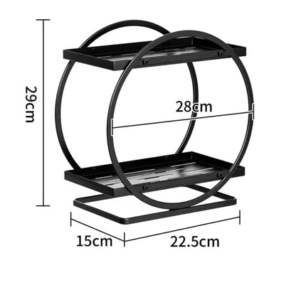 Luxury 2-Tier Round Spice & Condiment Rack – Black Metal Kitchen Organizer Stand