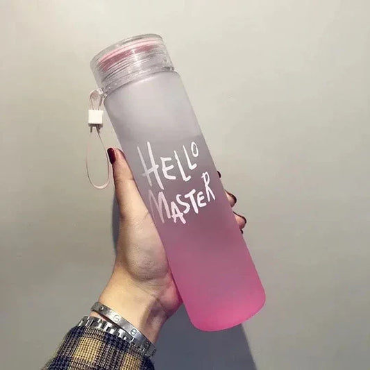 Hello Master Gradient Glass Water Bottle – 480ml Frosted Portable Stylish Sports & Travel Bottle