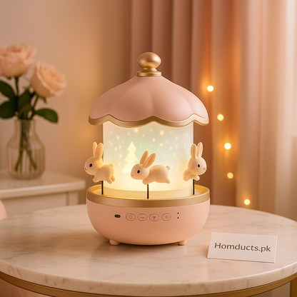 Cute Bunny Carousel Night Lamp – Soft LED Nursery Light, Rotating Rabbit Lamp for Kids & Home Décor