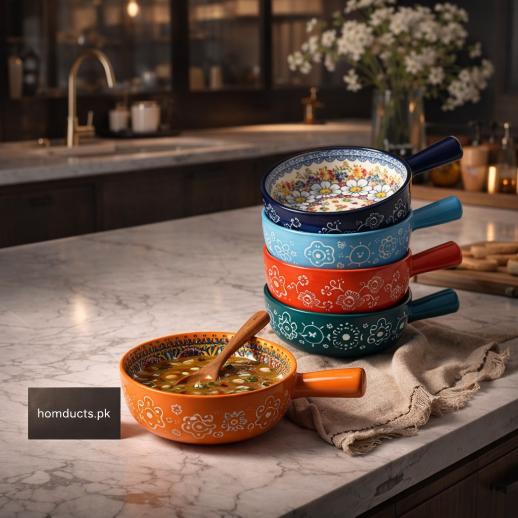 Premium Ceramic Handled Serving Bowl – Decorative Single Soup & Pasta Bowl (1 Pc)