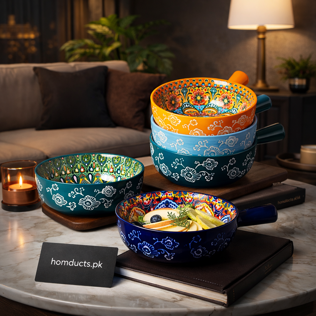 Premium Ceramic Handled Serving Bowl – Decorative Single Soup & Pasta Bowl (1 Pc)