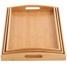 Premium 3-Piece Bamboo Serving Tray Set – Large, Medium & Small Wooden Serving Trays for Kitchen & Coffee Table