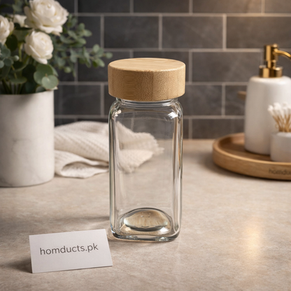 Premium Glass Storage Jar with Bamboo Lid – Airtight Kitchen Organizer Container