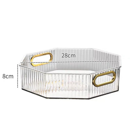 Luxury Ribbed Glass Serving Tray with Gold Handles – Premium Organizer Tray