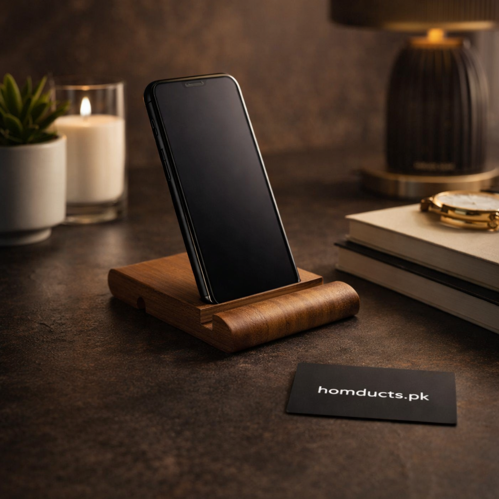 Premium Wooden Mobile Stand – Elegant Desk Phone Holder for Home & Office