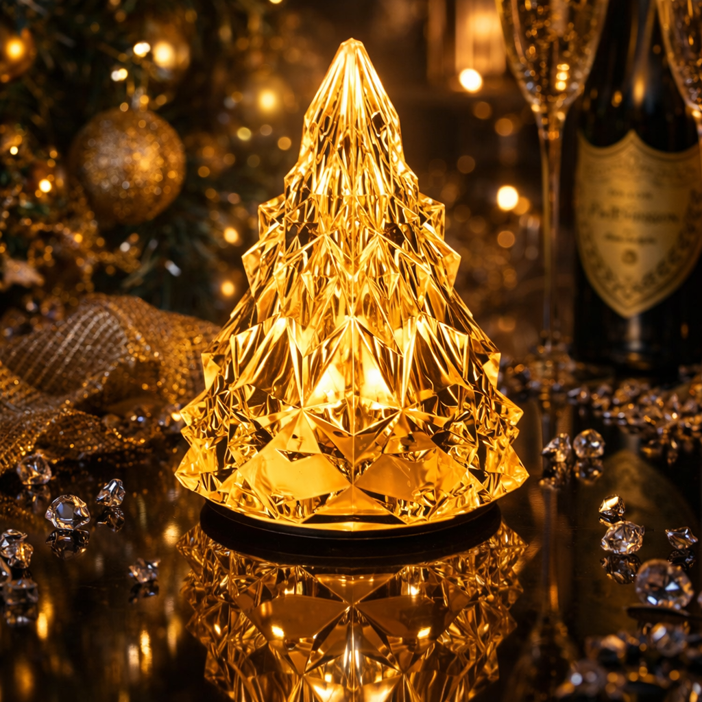 Luxury Crystal LED Christmas Tree Lamp – Elegant Diamond Cut Night Light