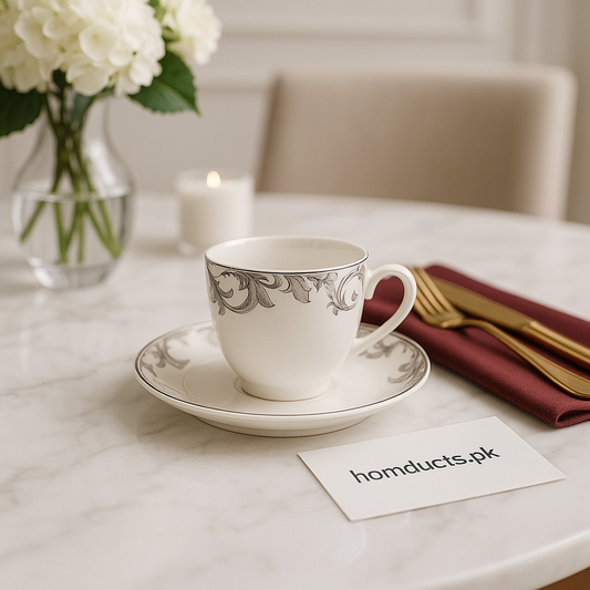 Luxury Porcelain Cup & Saucer Set – 6 Pcs | Elegant Floral Design