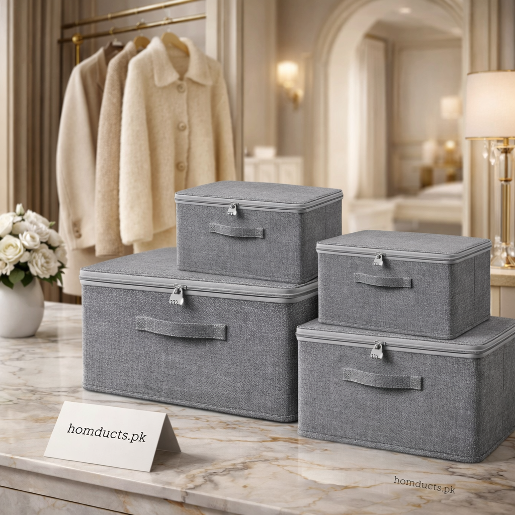 Luxury Foldable Fabric Storage Box with Lid – Premium Closet & Home Organizer | Homducts.pk
