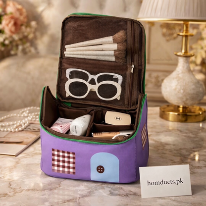 Luxury House-Style Cosmetic & Travel Organizer Bag with Pearl Handle