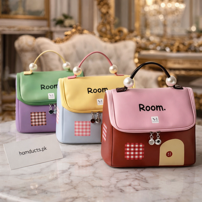 Luxury House-Style Cosmetic & Travel Organizer Bag with Pearl Handle