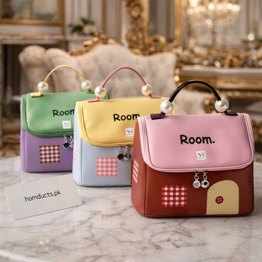 Luxury House-Style Cosmetic & Travel Organizer Bag with Pearl Handle