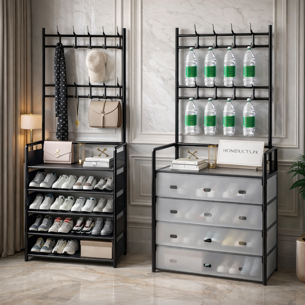 Modern Entryway Dustproof Shoes and Coat Rack with Hooks