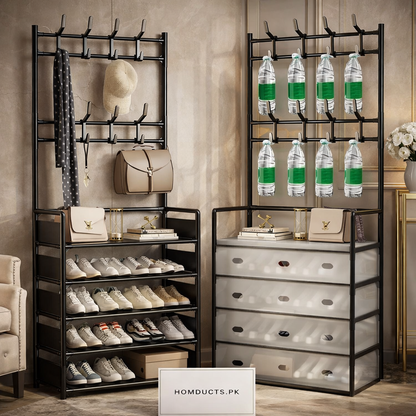 Modern Entryway Dustproof Shoes and Coat Rack with Hooks