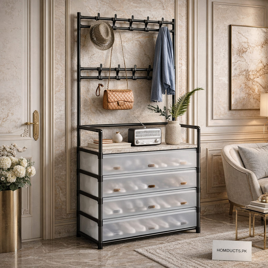 Modern Entryway Dustproof Shoes and Coat Rack with Hooks