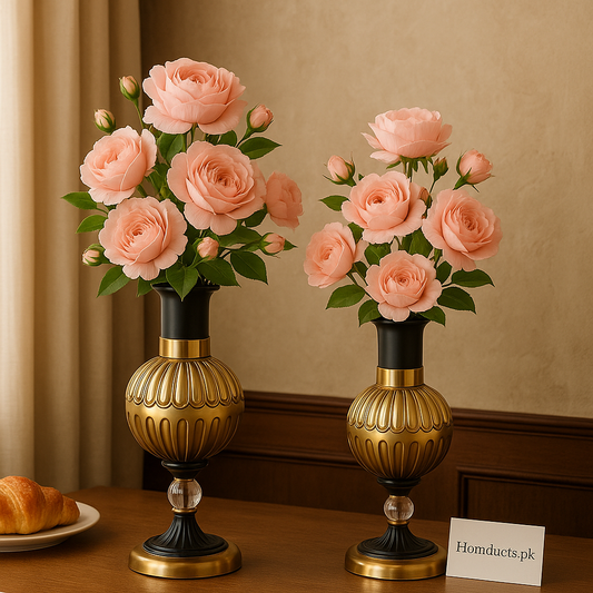 2-Piece Luxury Golden Vase Set – Decorative Small & Large Vases for Home Décor
