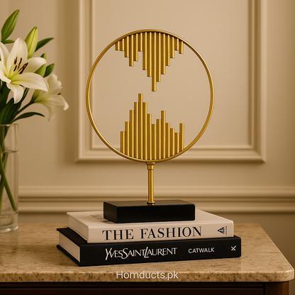 Luxury Golden Abstract Circle Sculpture – Modern Metal Table Décor
