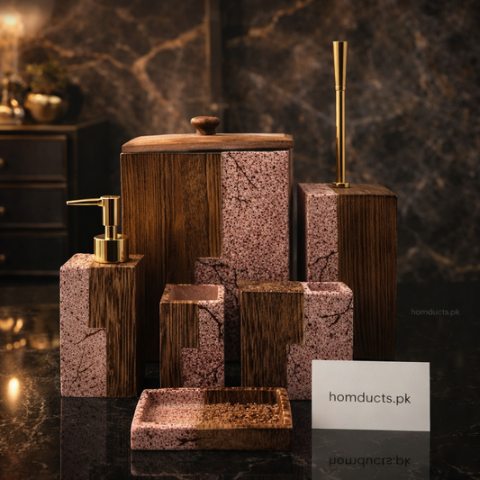 Luxury Marble-Style Bathroom Accessory Set – Premium 6-Piece Organizer