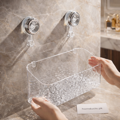 Premium Transparent Wall-Mounted Bathroom Organizer – Double Layer Suction Shelf