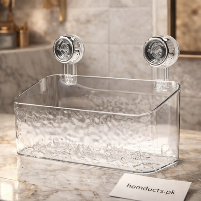 Premium Transparent Wall-Mounted Bathroom Organizer – Double Layer Suction Shelf