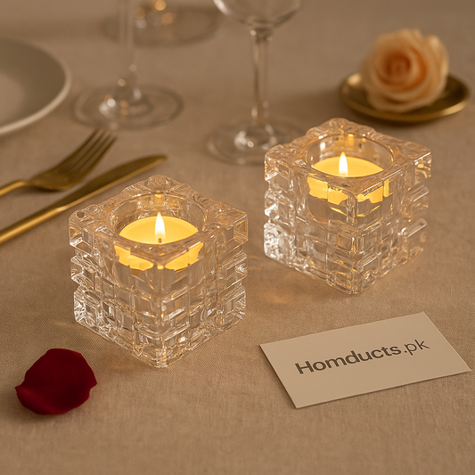 ✨ Acrylic Crystal Cube Tealight Candle Holder – 1 Pc Elegant Home Décor