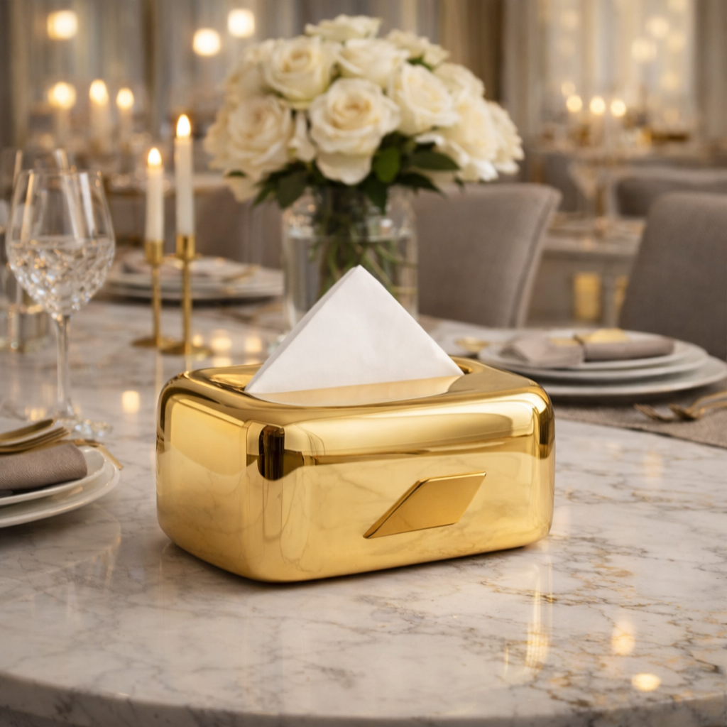 Luxury Rectangular Gold Tissue Box Holder – Premium Decorative Tissue Dispenser