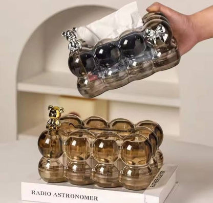 Transparent Luxury Bubble Tissue Box with Chrome Bunny & Bow Design