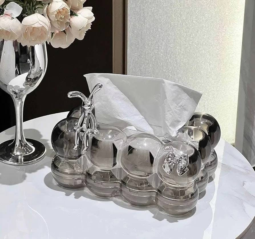 Transparent Luxury Bubble Tissue Box with Chrome Bunny & Bow Design