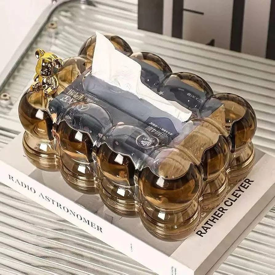 Transparent Luxury Bubble Tissue Box with Chrome Bunny & Bow Design