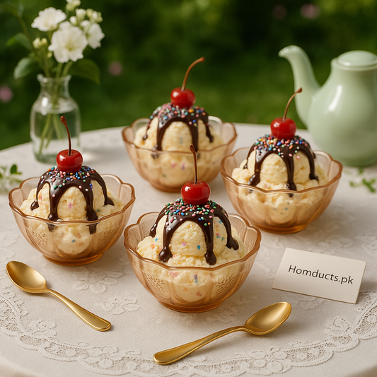 6 Pcs Amber Glass Ice Cream Bowl Set – Elegant Dessert Serving Bowls