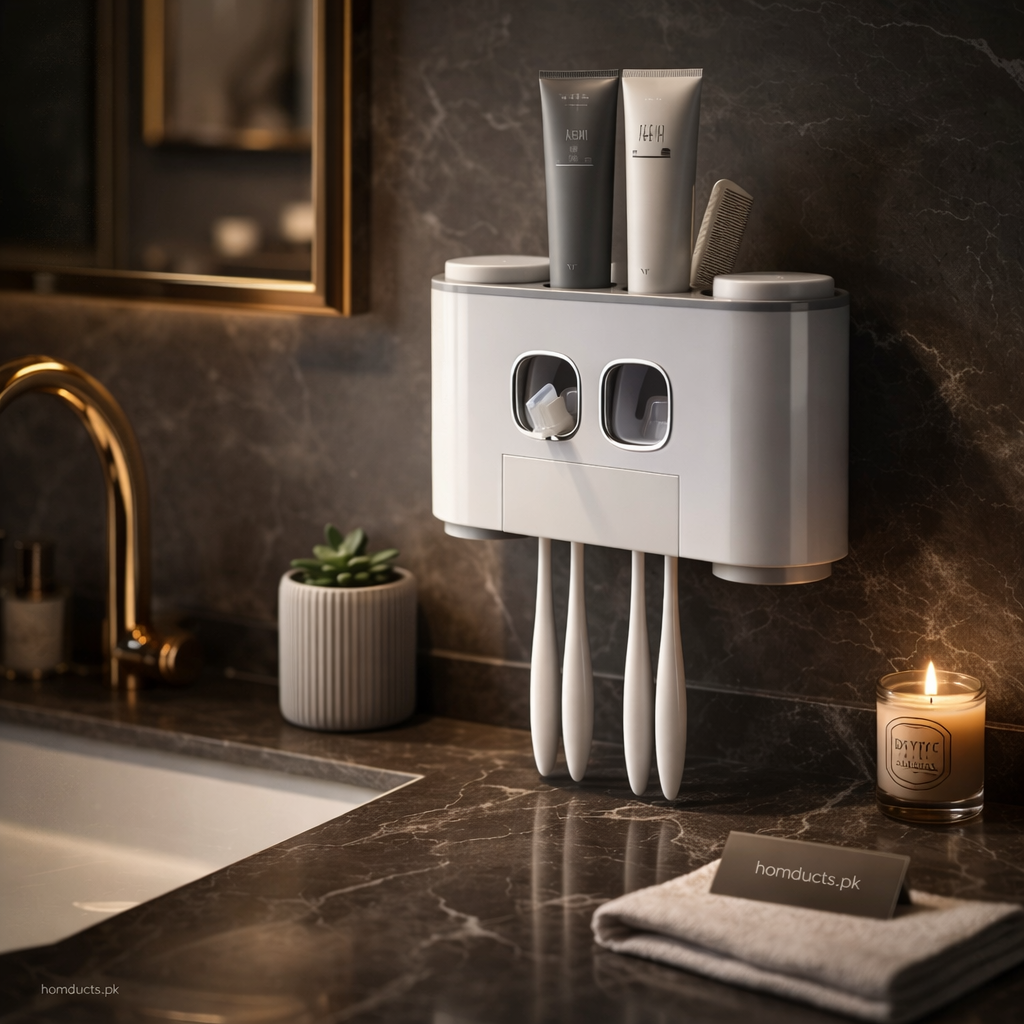 Wall Mounted Ecoco Toothpaste Dispenser and Toothbrush Holder – Automatic Bathroom Organizer Set