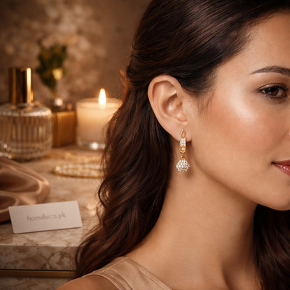 Luxury Gold Crystal Drop Earrings – Elegant Statement Jewelry for Women