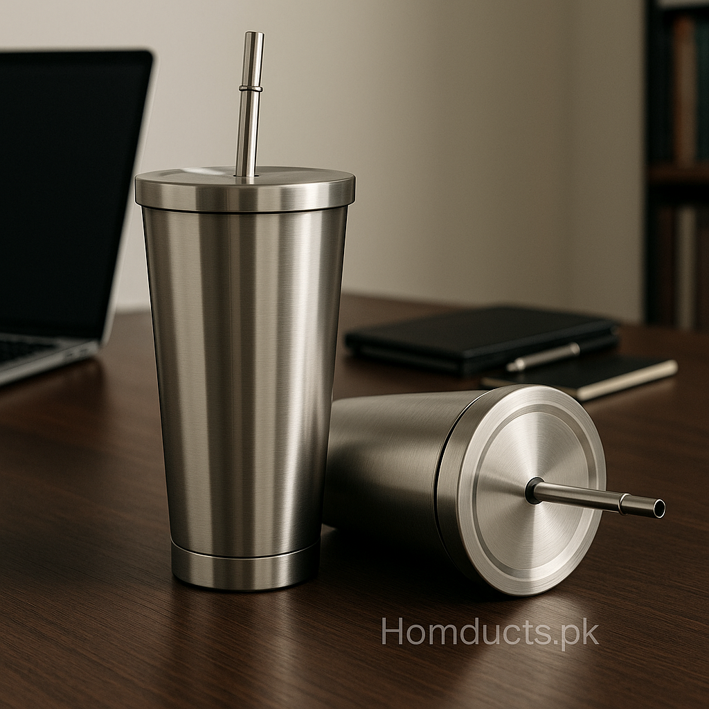 Premium Stainless Steel Tumbler with Straw – Double Wall Insulated Cup