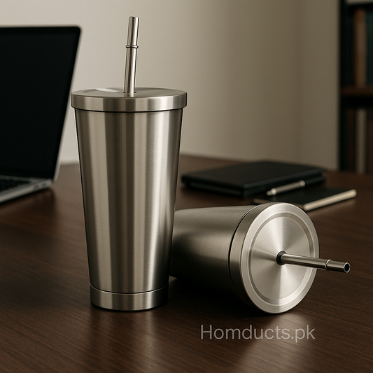 Premium Stainless Steel Tumbler with Straw – Double Wall Insulated Cup