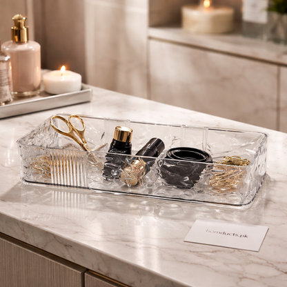 Transparent Wall-Mounted Acrylic Organizer Shelf with Adhesive Hooks – Bathroom & Kitchen Storage