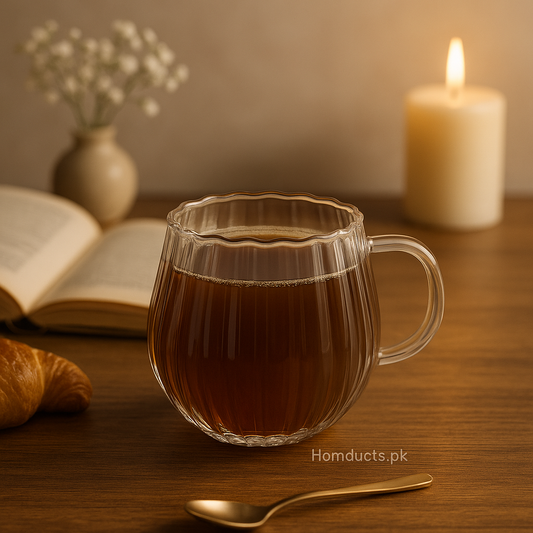 Luxury Ribbed Glass Mug – Elegant Heat-Resistant Transparent Cup