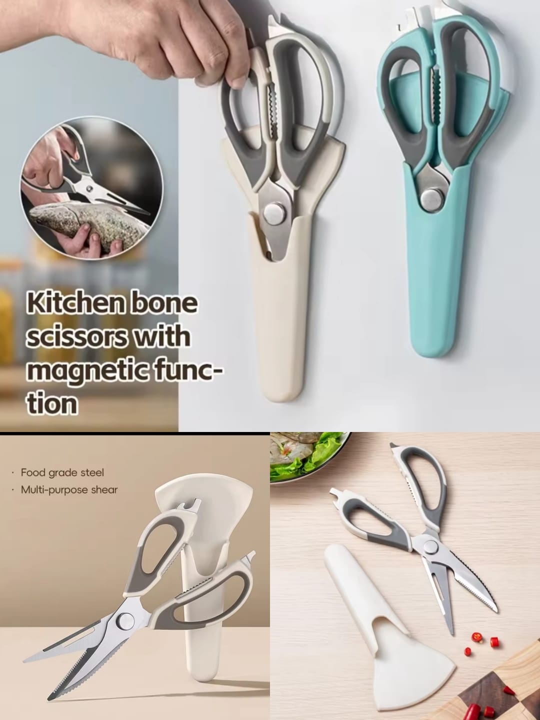 Magnetic Kitchen Bone Scissors with Stand – Heavy-Duty Multipurpose Food Shears
