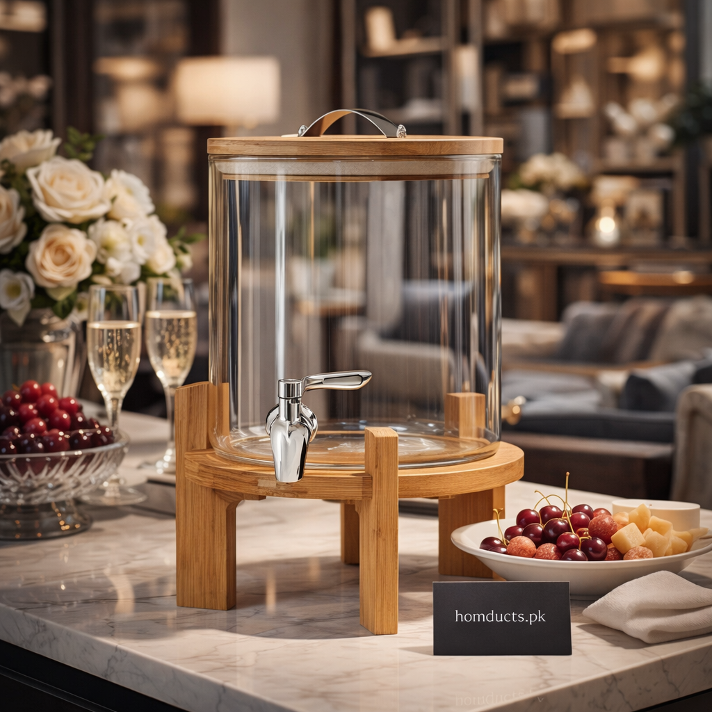Premium 2.6L Glass Beverage Dispenser with Wooden Stand & Tap – Luxury Drink Server for Juice, Lemonade & Iftar Drinks